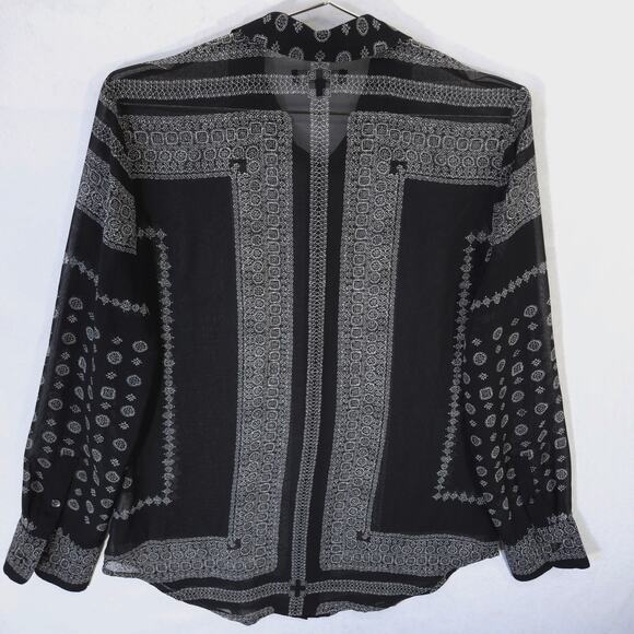 Madewell Shirt Womens S Black White Bohemian Sheer Chiffon Button Up Long Sleeve - Picture 5 of 9